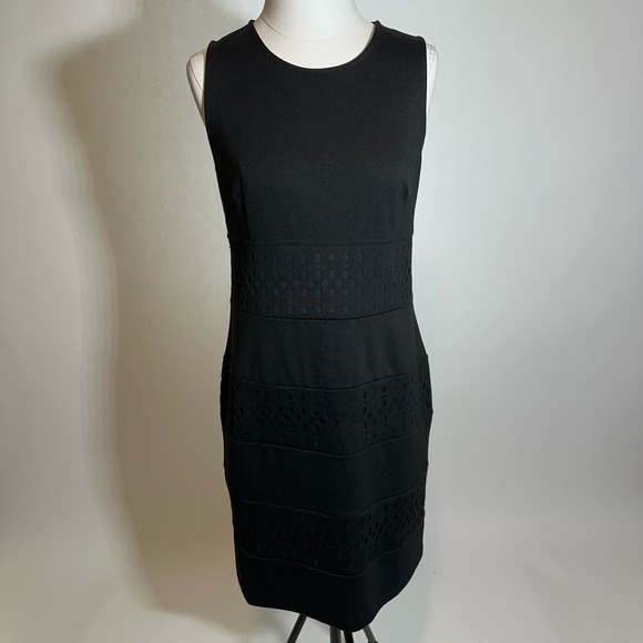 NWT Apt. 9 Black Sleeveless Sheath Eyelet Panel Dress Womens Size Small S Career - Picture 1 of 12